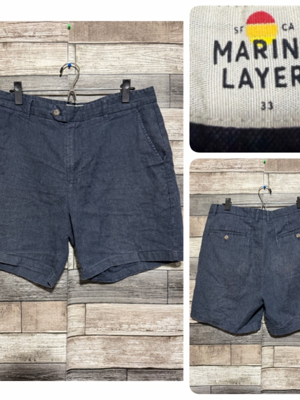 Marine Layer Saturday Shorts Hemp Tencel Blend Blue Men’s 33 (Inseam 6.5)